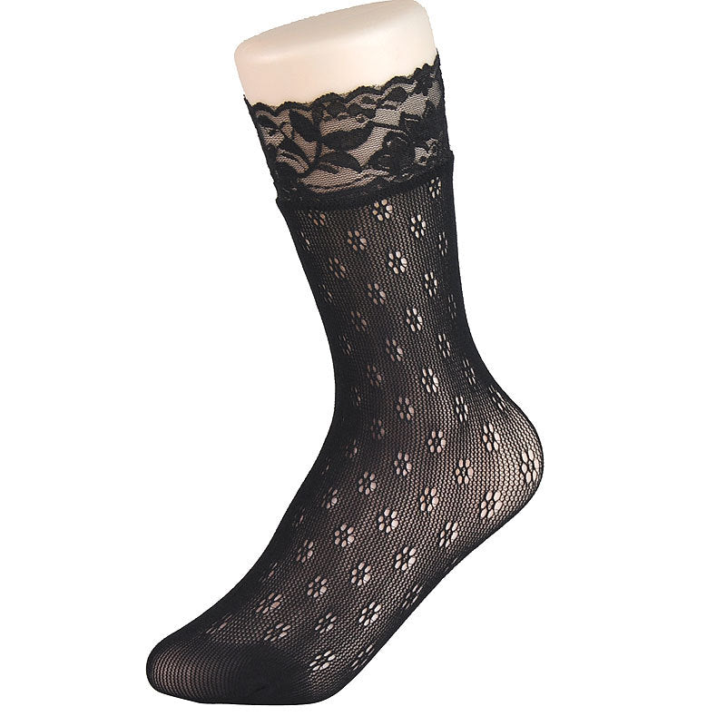 Women Hollow-Out Short Fishnet Socks Lace Trim Retro Style