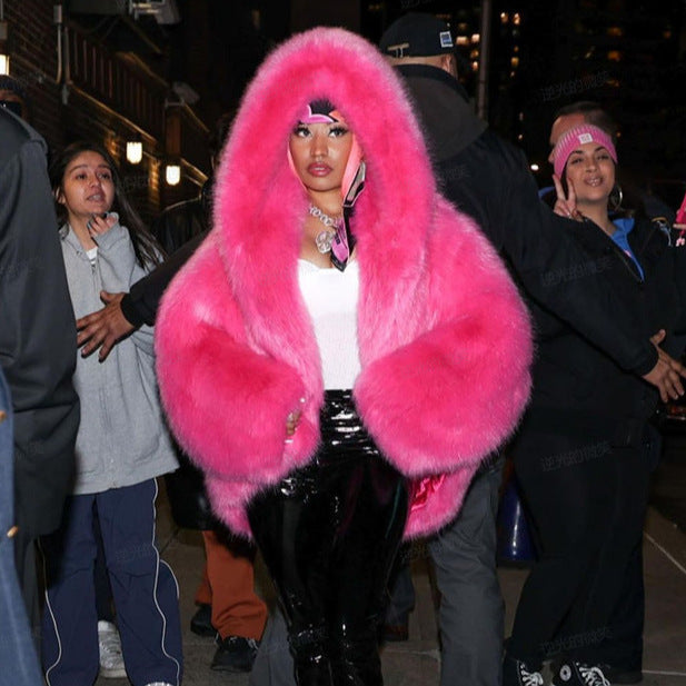 Women's Faux Fur Hooded Cloak Coat
