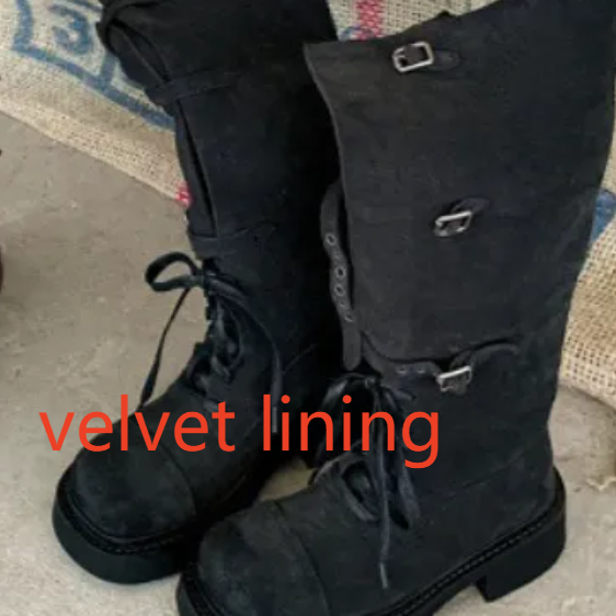 Belted platform riding boots