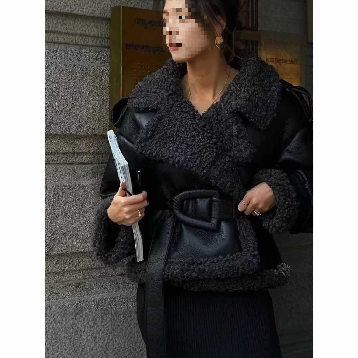 Faux Leather Jacket with Fur Collar