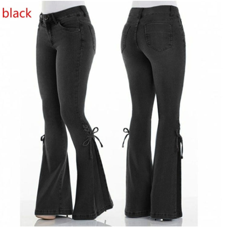 Women's Jeans Mid-waist Lace-up Denim Pants