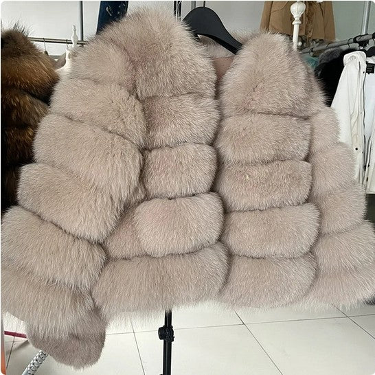 Faux fox fur coat - short style, women's long-sleeved winter jacket