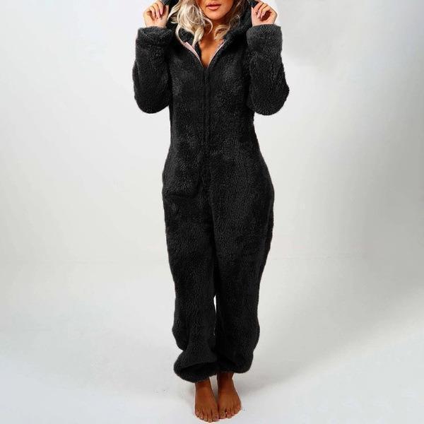 Thickened Furry Jumpsuit with Hood and Cat Ears Pajamas