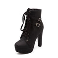 Women's Cross-Tie Martin Boots High Heel Platform Round Toe Ankle Boots