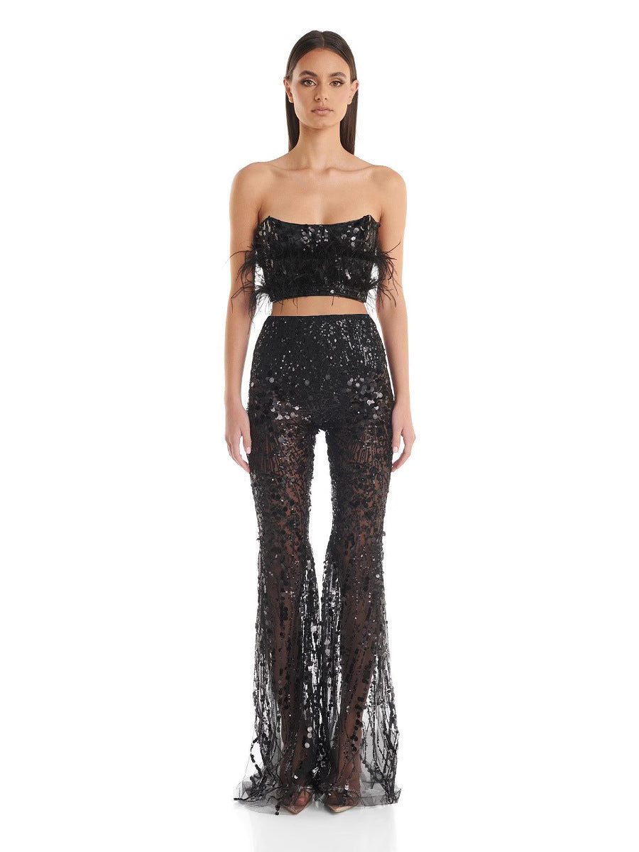 Sequined Tube Top and Trousers Set