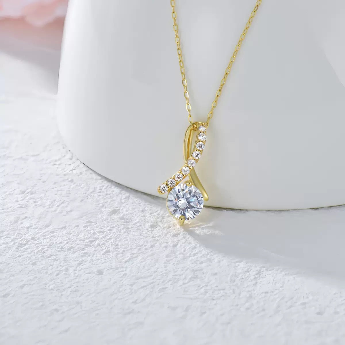 Stainless Steel Herringbone Zircon Mermaid Tail Pendant Necklace