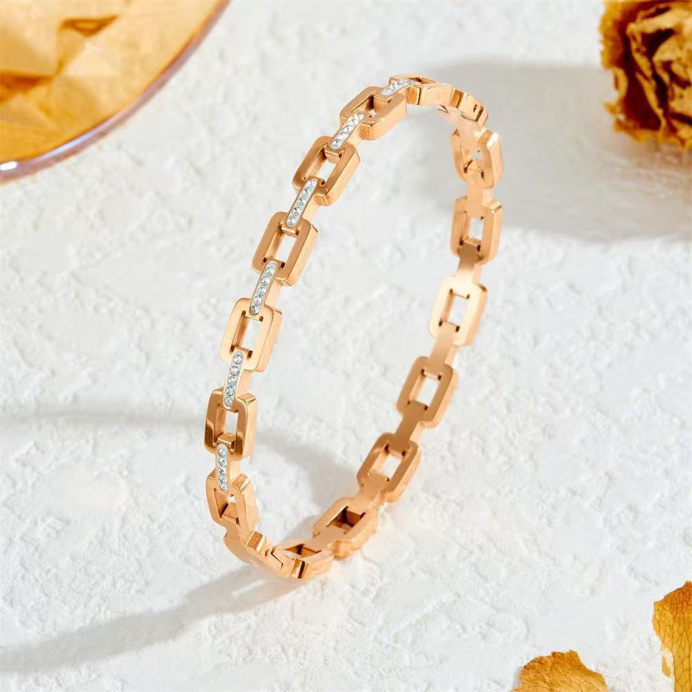 Stainless Steel Beaded Chain Bracelet with Zirconia Star Motif