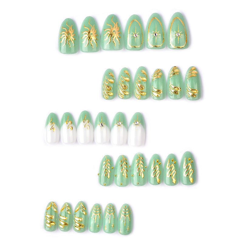 Almond Shaped French Manicure Nails with 3D Designs