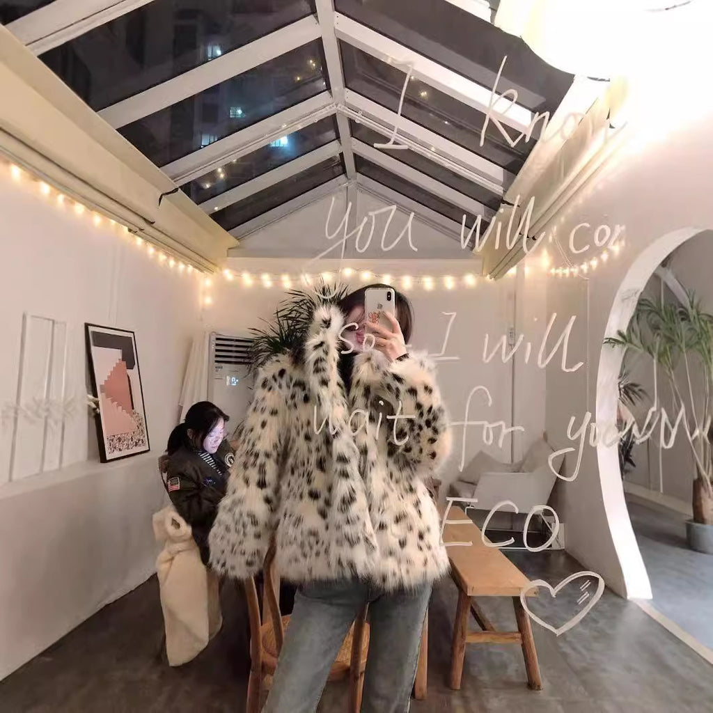 Womens Bobcat Leopard Print Fur Coat