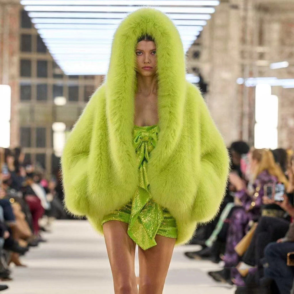 Women's Faux Fur Hooded Cloak Coat