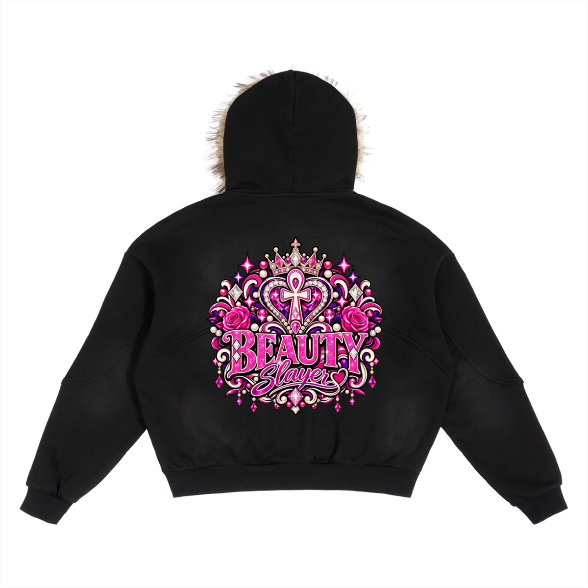 Sun Fade Boxy Detachable Fur Hoodie