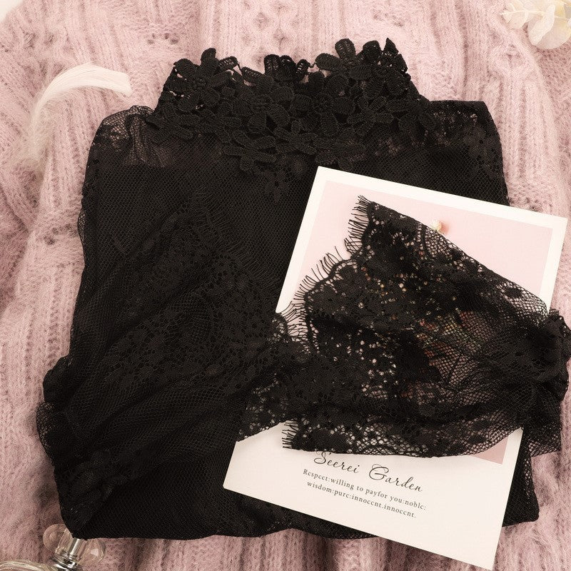 Women's Half Turtleneck Lace Top Bell Sleeve Hollow Out Mesh Pullover
