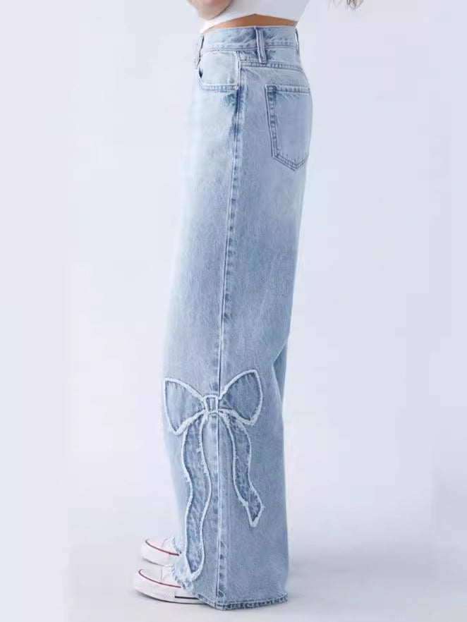 Embroidered Side Fringe High Waist Jeans