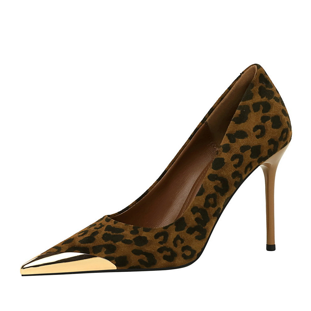 Party Leopard Velvet Pumps with Pointed Toe and High Heels