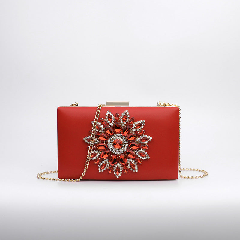 Cross-Border Hot-Selling 2026 Diamond-Encrusted Evening Clutch Bag, Fashionable Dress Evening Wear Banquet Shoulder Crossbody Chain Small Bag