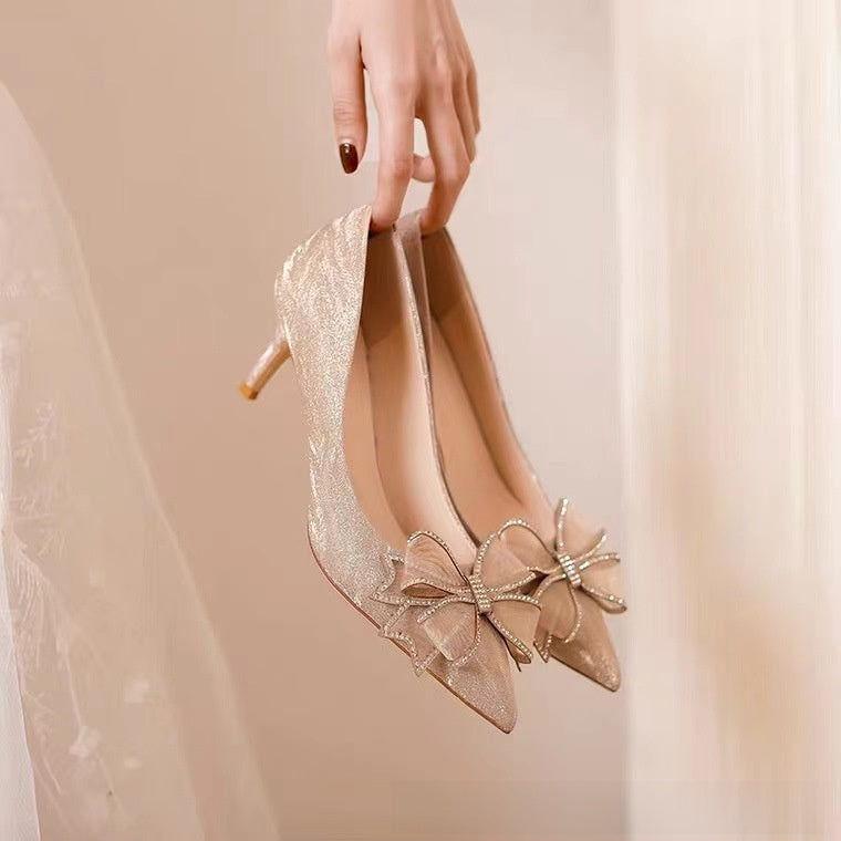 Women's Stiletto Pointed Toe High Heels with Bow Detail