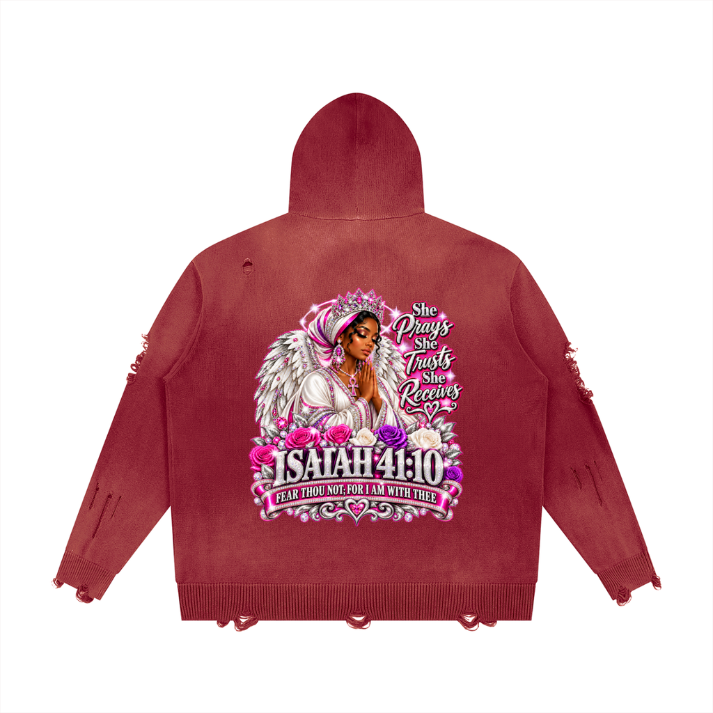 Beauty Slayer Unisex Distressed Full-Zip Knit Hoodie