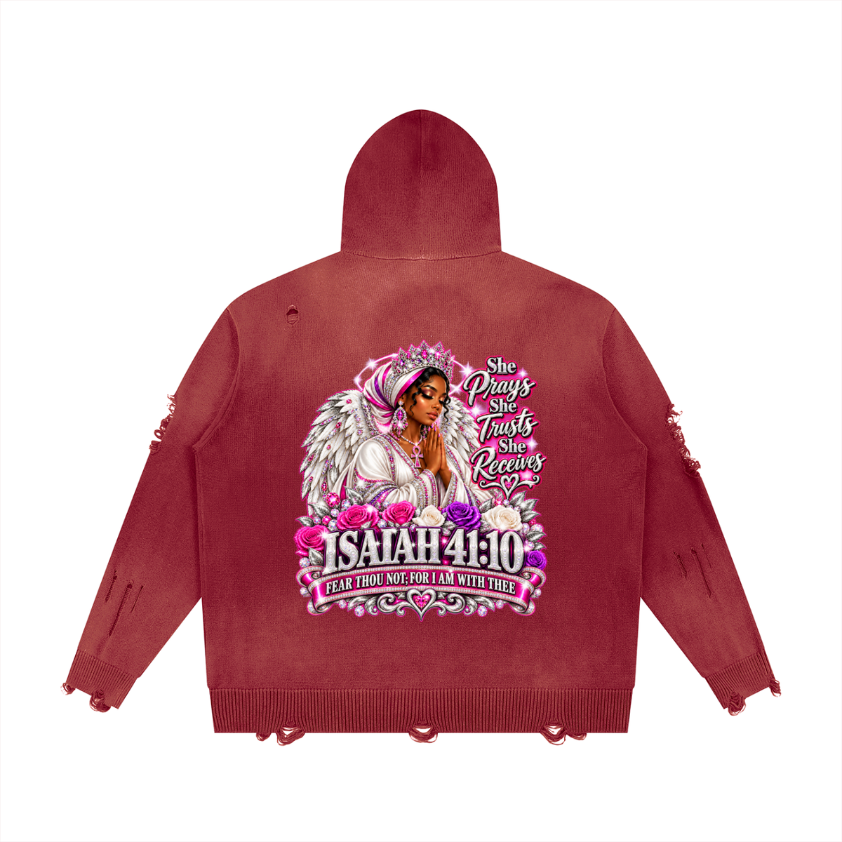 Beauty Slayer Unisex Distressed Full-Zip Knit Hoodie
