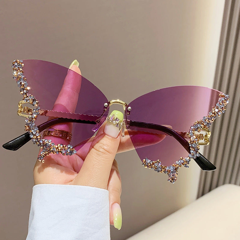 Large Frame Diamond Butterfly Sunglasses Retro Women UV400 Sun Protection