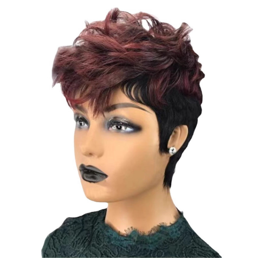 Women's Wine Red Short Curly Synthetic Wig with Fluffy Volume and Adjustable Fit