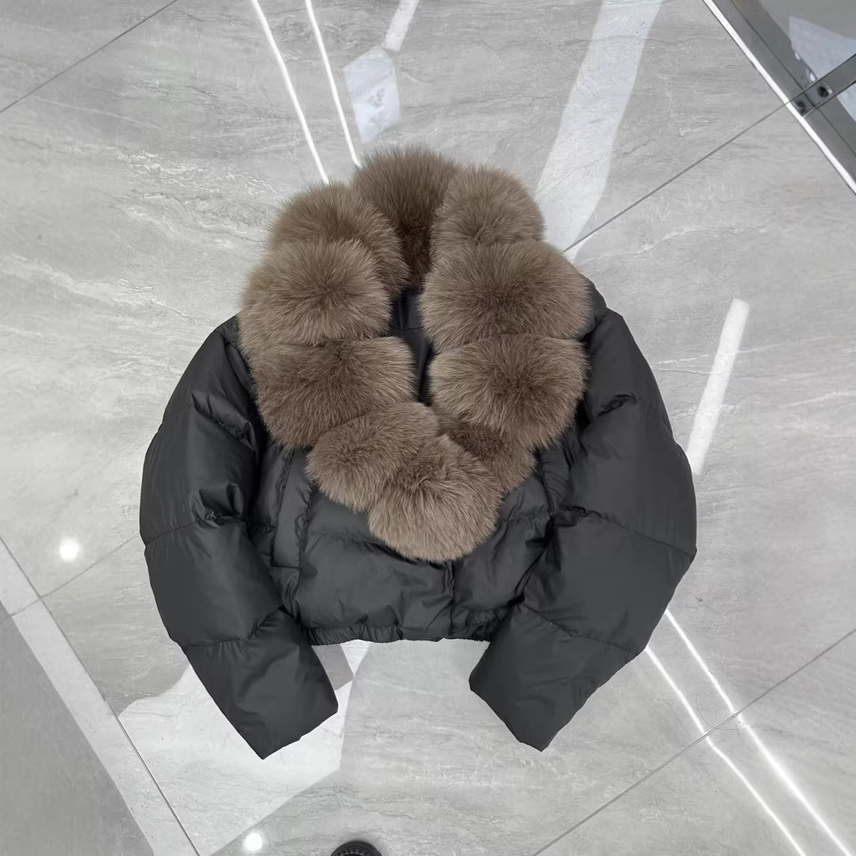 Women's Short Down Cotton Coat with Removable Imitation Fur Collar