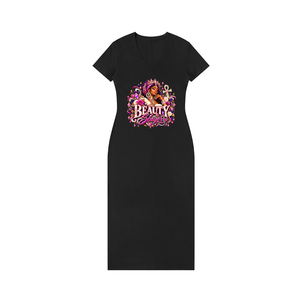 Beauty slayer Women's V-Neck Short Sleeve Maxi Dress