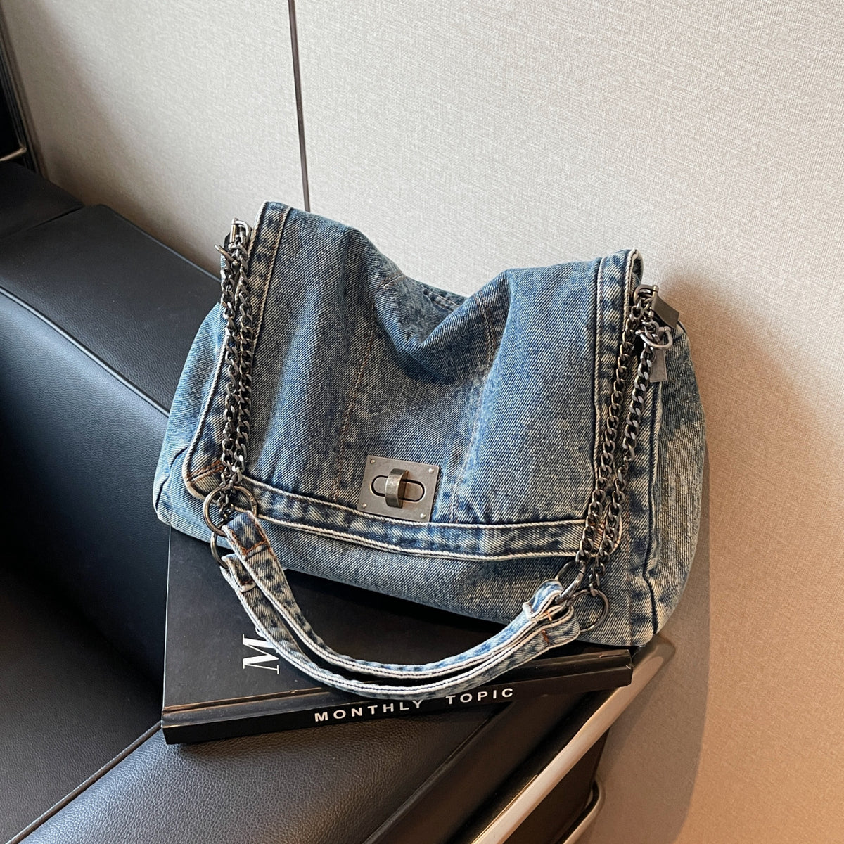Women's casual office large-capacity denim tote bag