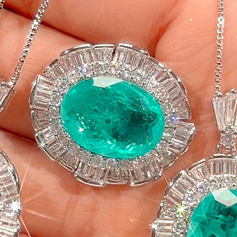 Simulated Emerald Paraiba Jewelry Set Copper-Based Light Luxury Women's Set