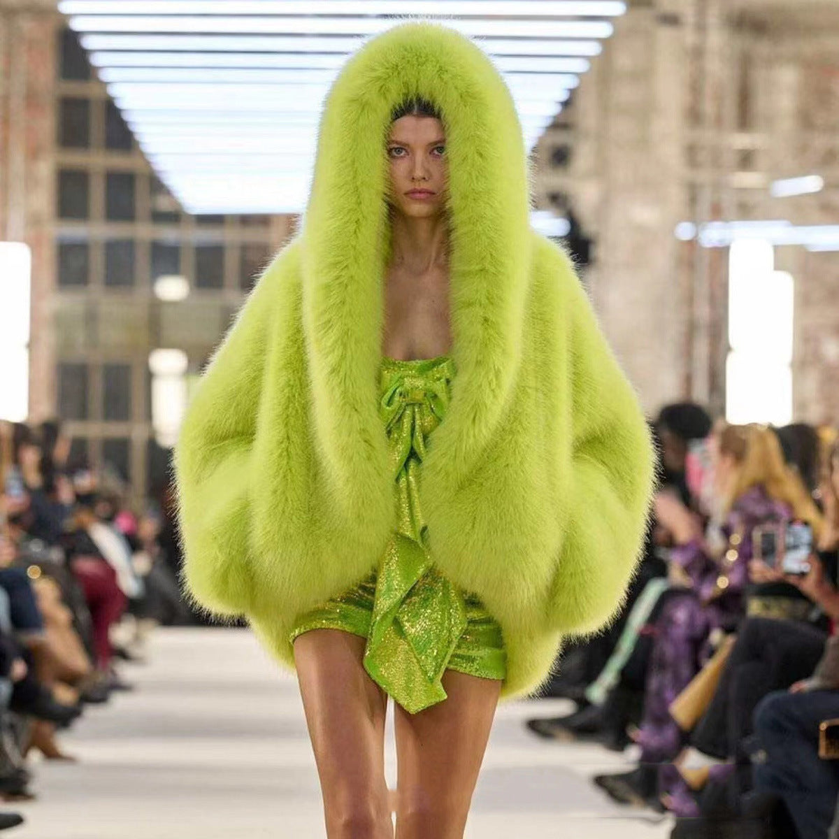 Women's Faux Fur Hooded Cloak Coat