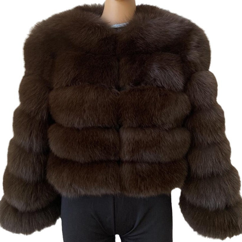 Faux fox fur coat - short style, women's long-sleeved winter jacket