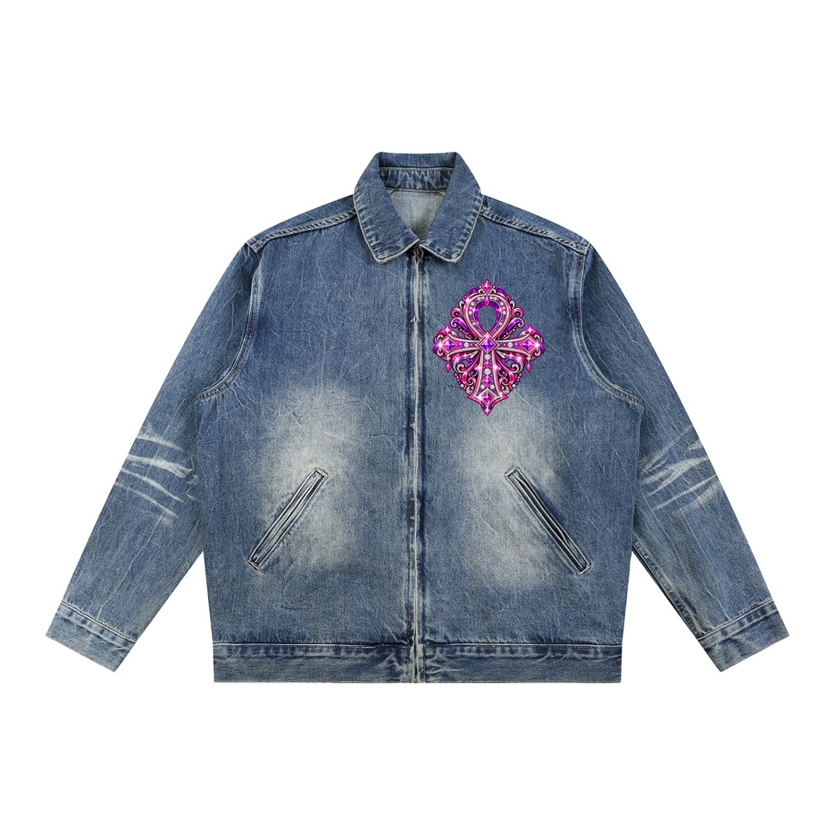 Vintage Wash Zip Up Denim Jacket black and beautiful