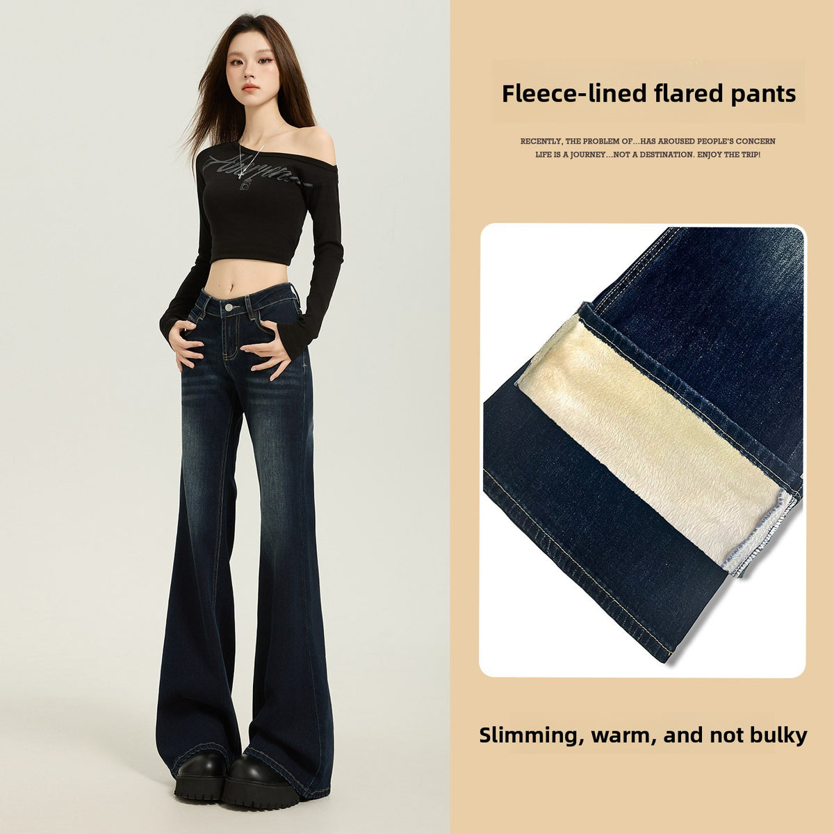 American Style Dark Blue Low Waist Flared Jeans for Women Slim Fit