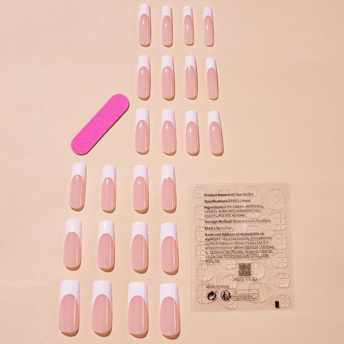 French-style square-shaped nail art pieces