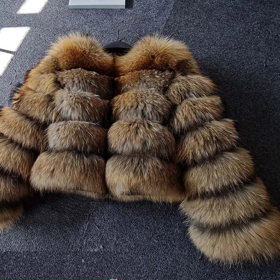 Faux fox fur coat - short style, women's long-sleeved winter jacket