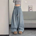 Womens High-Waisted Wide-Leg Rhinestone Jeans