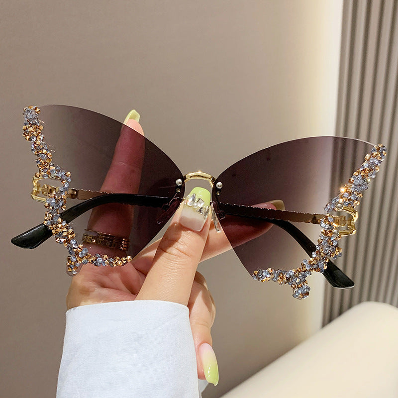 Large Frame Diamond Butterfly Sunglasses Retro Women UV400 Sun Protection