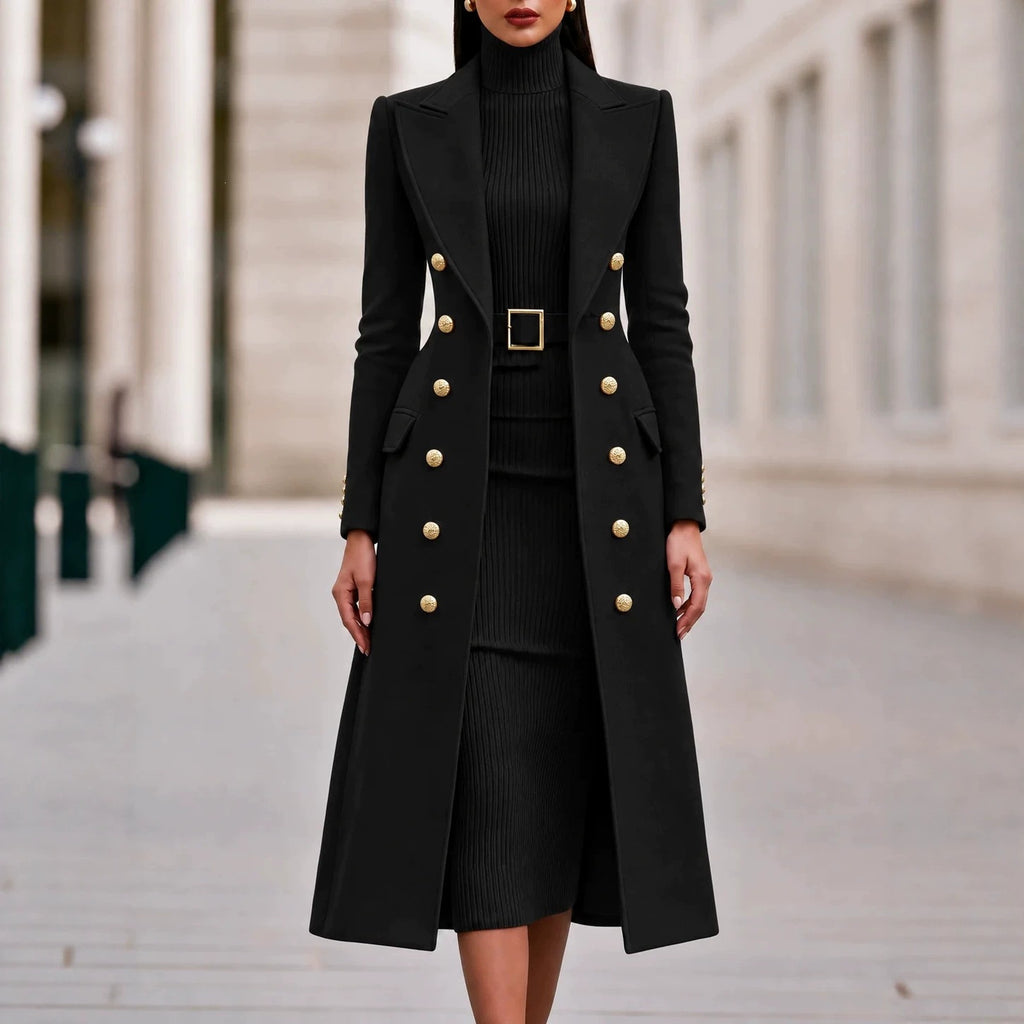 Women's Double-Breasted Woolen Coat and Knitted Dress Two-Piece Set