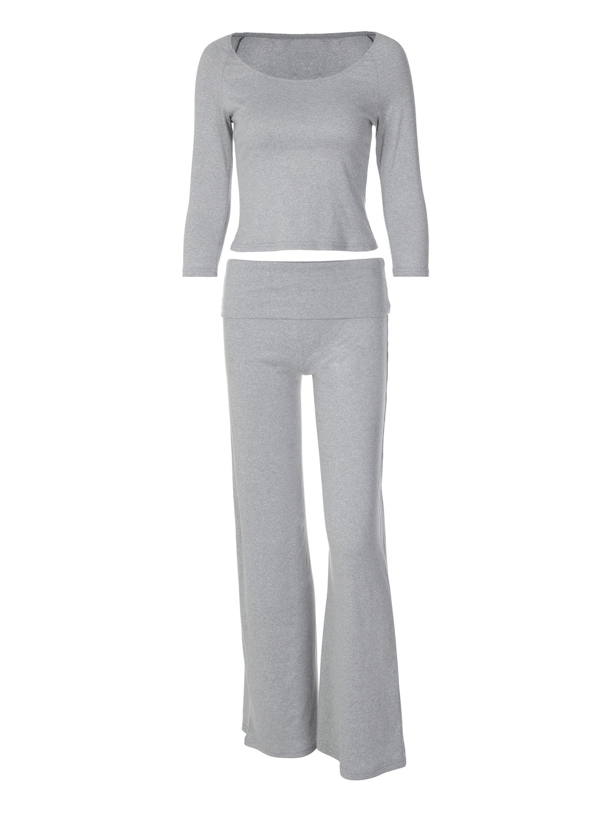 Women Two Piece Set Drapey Flared Pantsuit Long Sleeve Solid Casual Lounge Wear