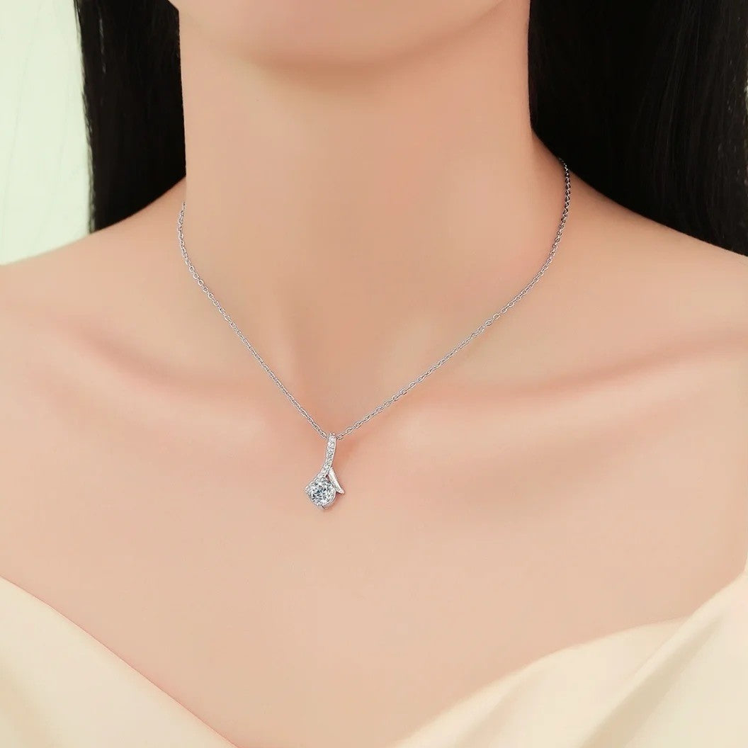 Stainless Steel Herringbone Zircon Mermaid Tail Pendant Necklace