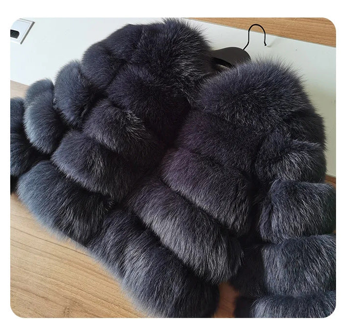 Faux fox fur coat - short style, women's long-sleeved winter jacket