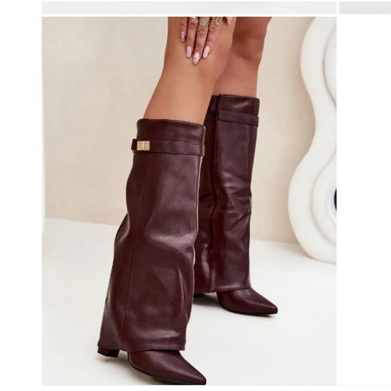 Women Pointed Toe Chunky Heel Boots