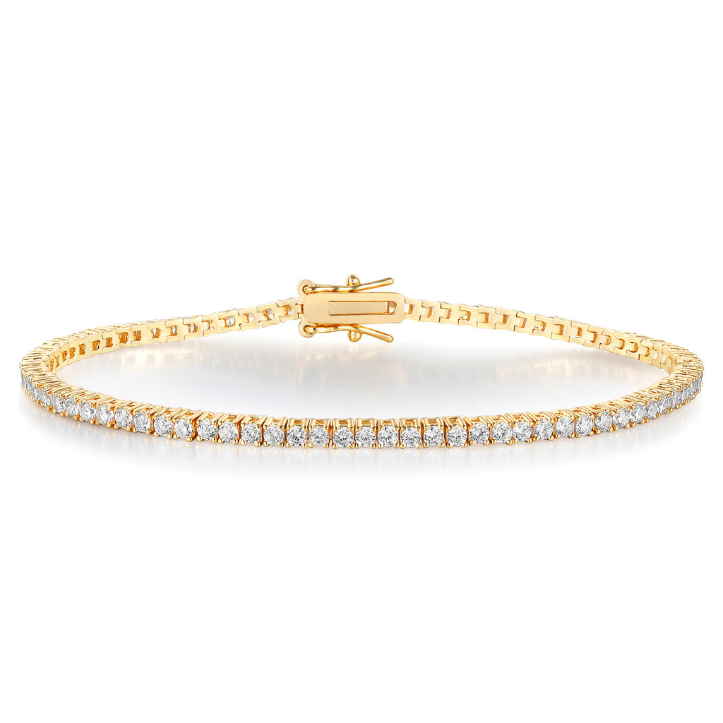 Gold Plated Copper Zircon Tennis Bracelet Single Row Full Diamond Unisex Jewelry