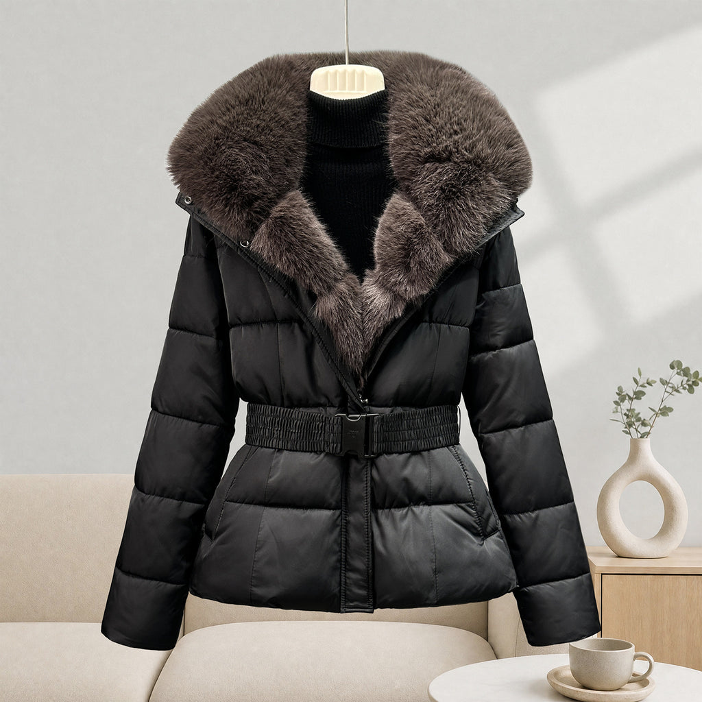 Women's Mid-Length Faux Fur Collar Coat