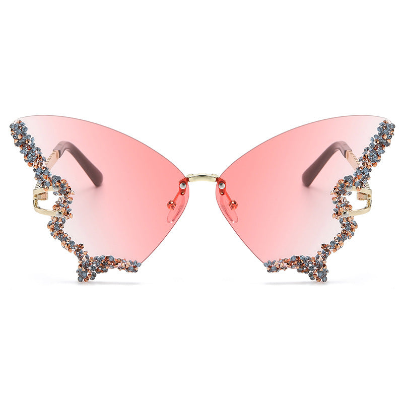 Large Frame Diamond Butterfly Sunglasses Retro Women UV400 Sun Protection