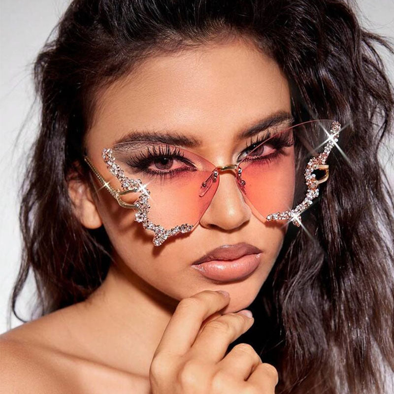 Large Frame Diamond Butterfly Sunglasses Retro Women UV400 Sun Protection