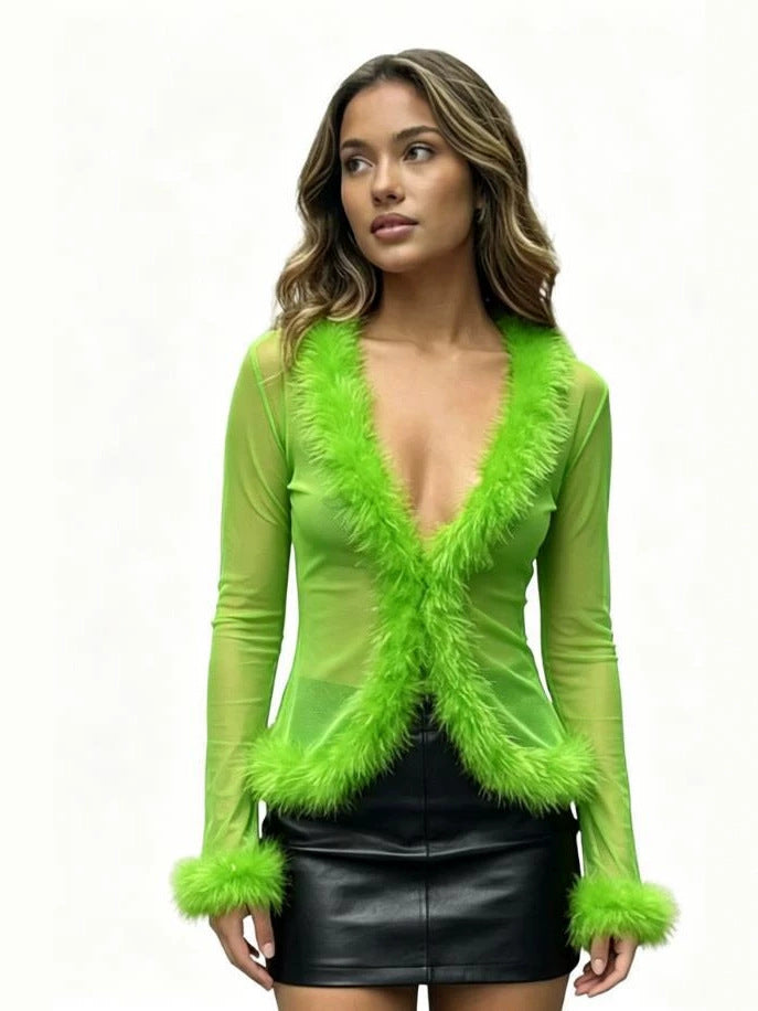 Womens Mesh Long Sleeve Blouse