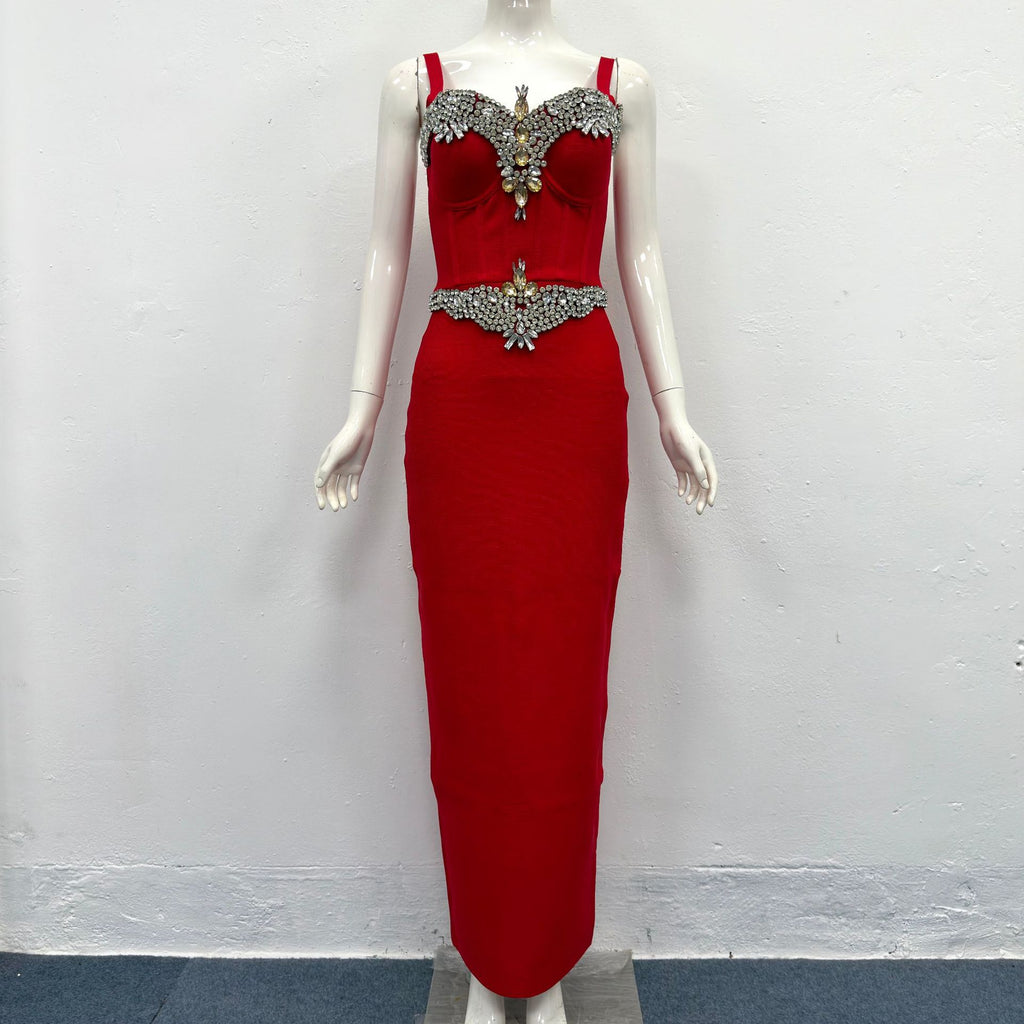 Strapless waist-cinching evening gown