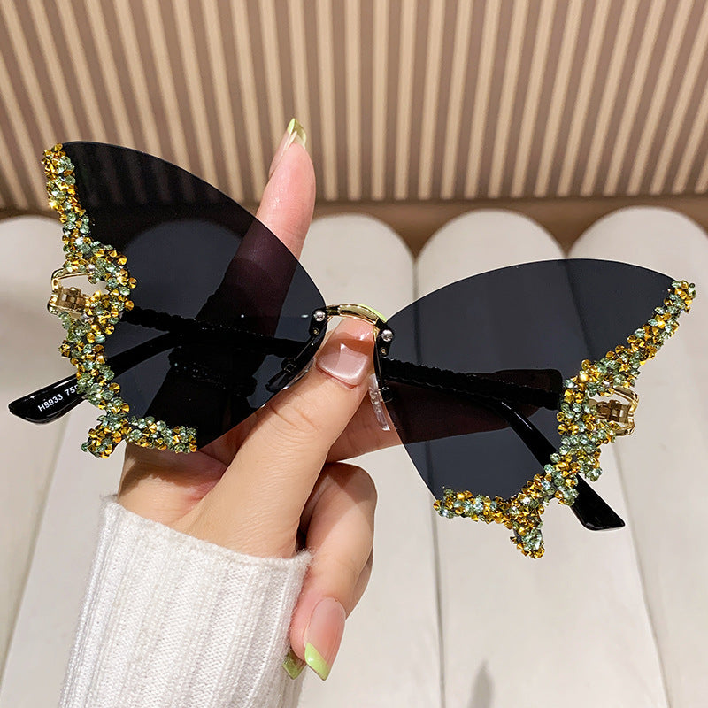 Large Frame Diamond Butterfly Sunglasses Retro Women UV400 Sun Protection