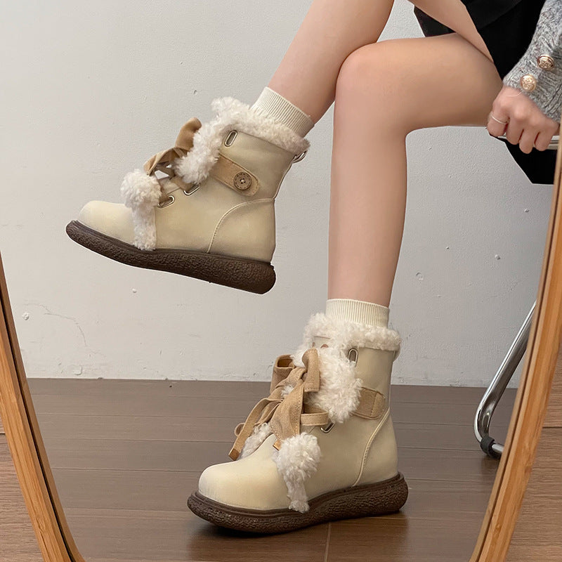 Womens Fleece-Lined Snow Boots with Bow
