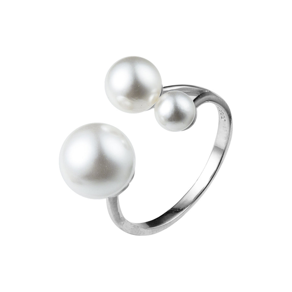 S925 Silver Adjustable Open Ring with Synthetic Pearl Bead for Women Fashion Jewelry